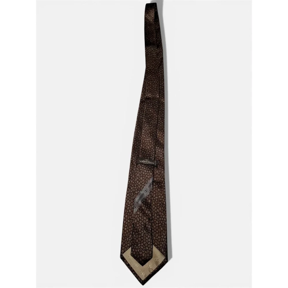 Valentino Cravatte Silk Men's Tie Brown Mosaic Pattern Hand Made in Italy